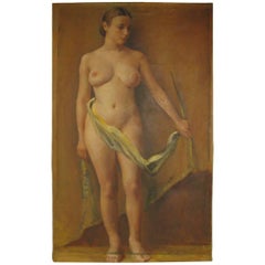 Vintage  Mid Century Standing Nude Portrait Oil on Canvas by American Artist Jane White