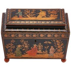 Rare English Regency Tea Caddy with Monochrome Chinoiserie Decoration circa 1820 8