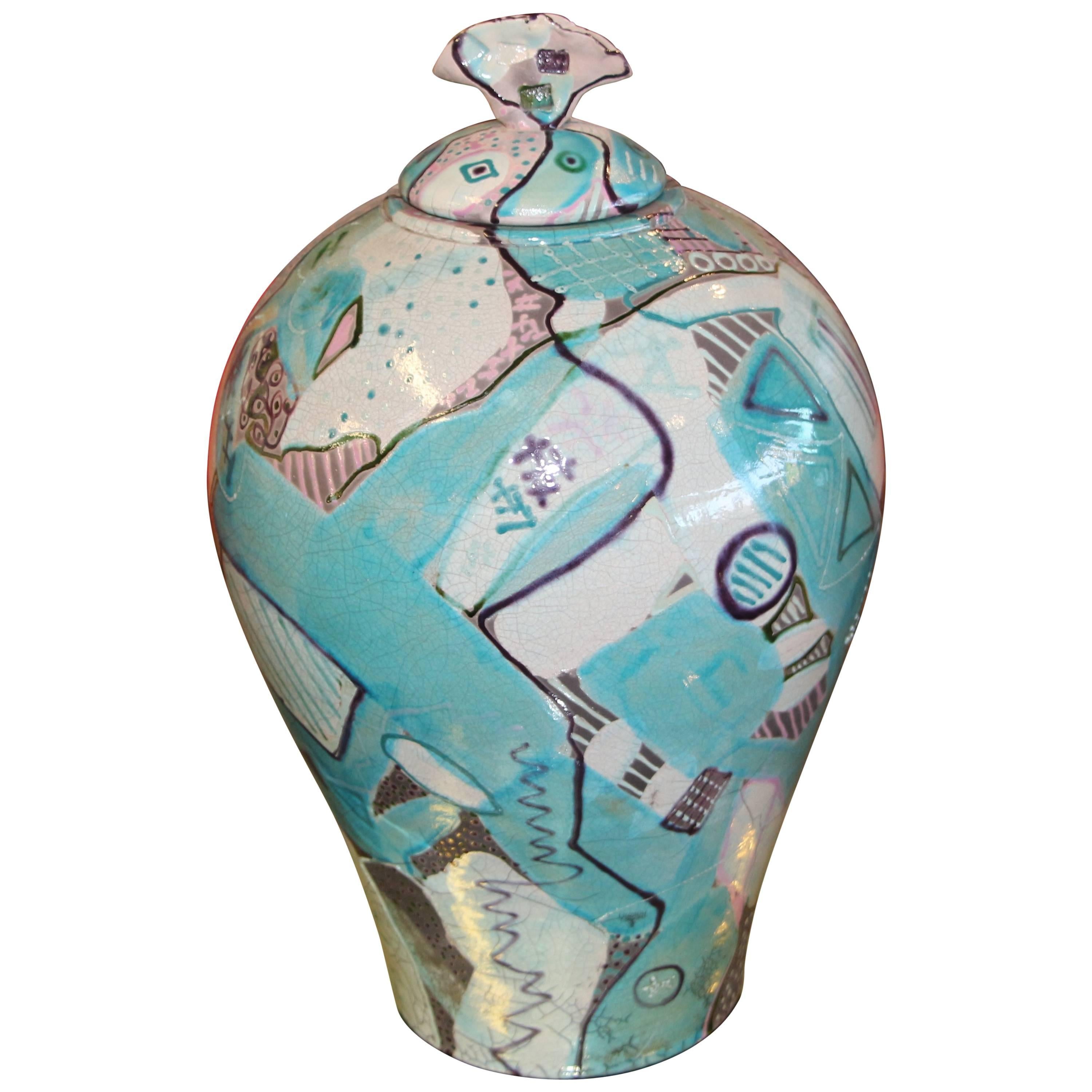 Amadio Raku Tile Noted Artist Amadio Smith Massive Raku Covered Pot, 1988 at 1stDibs