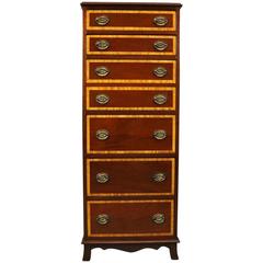 Vintage English Banded Mahogany and Satinwood Lingerie Chest, circa 1940