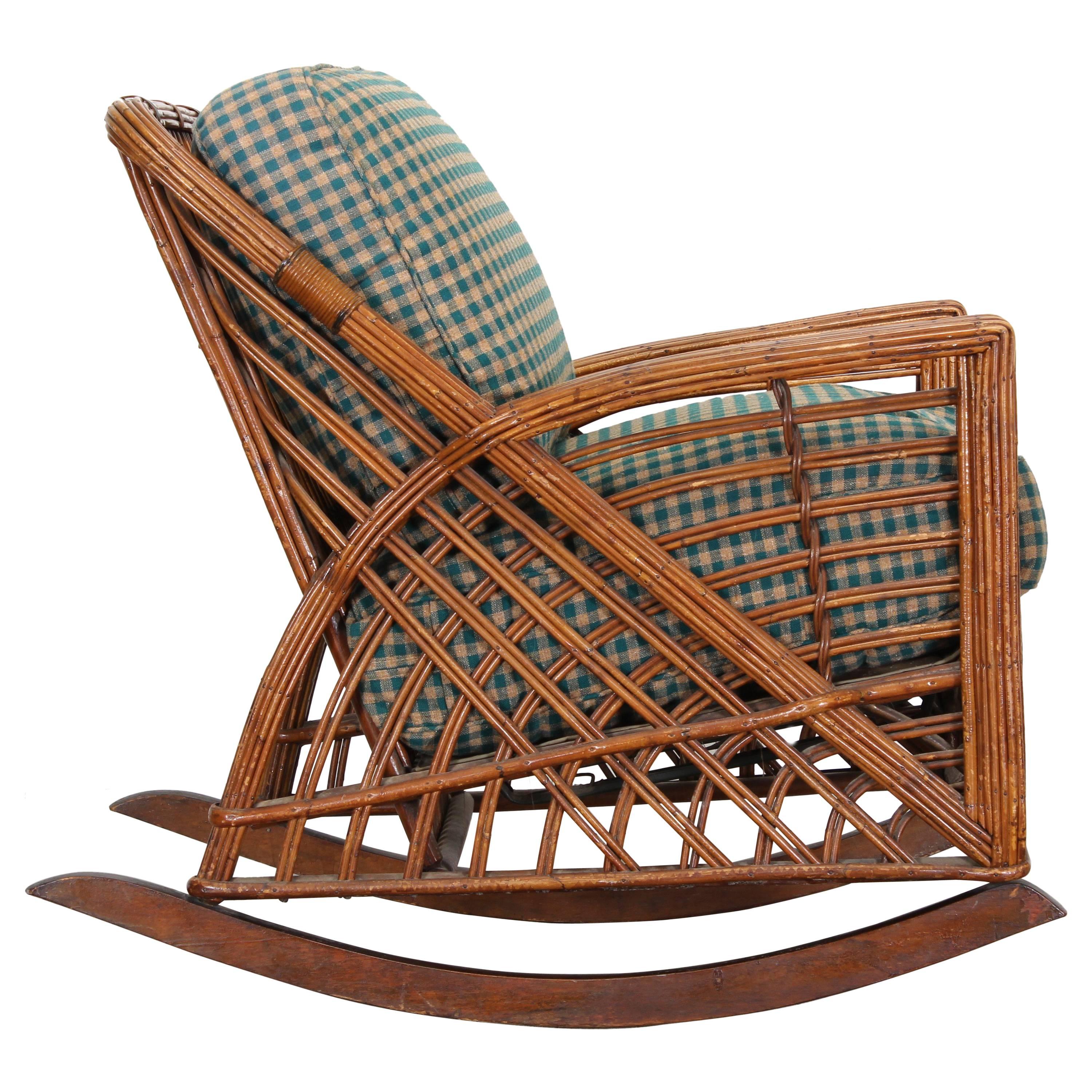 Cramer Art Deco Stick Reed Rattan Wicker Rocking Chair, 1930s