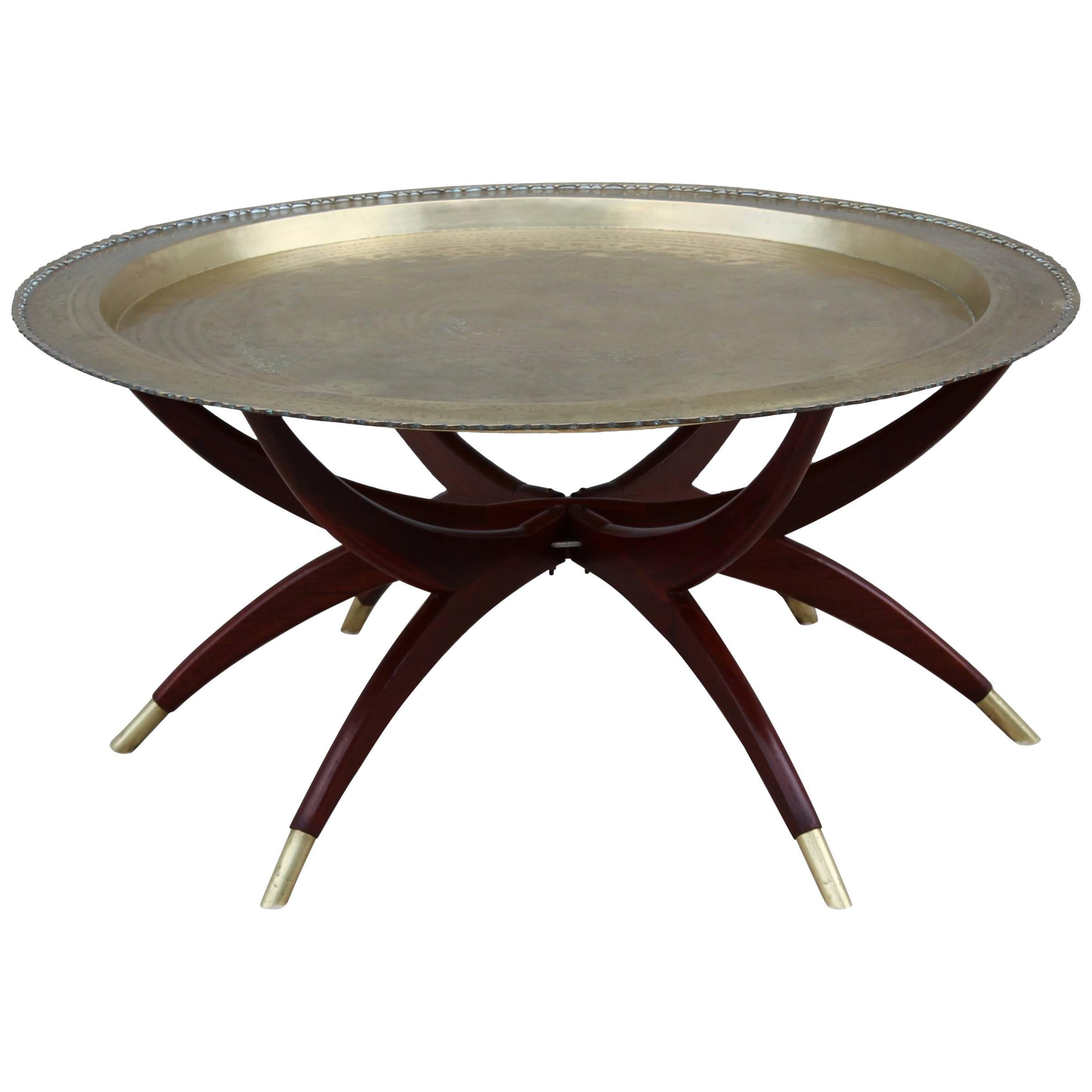 Spider Base Coffee Table with Brass Tray Top