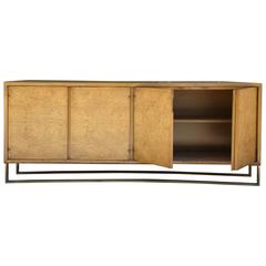 Thomasville Burl Wood Credenza with Double Brass Base After Milo Baughman