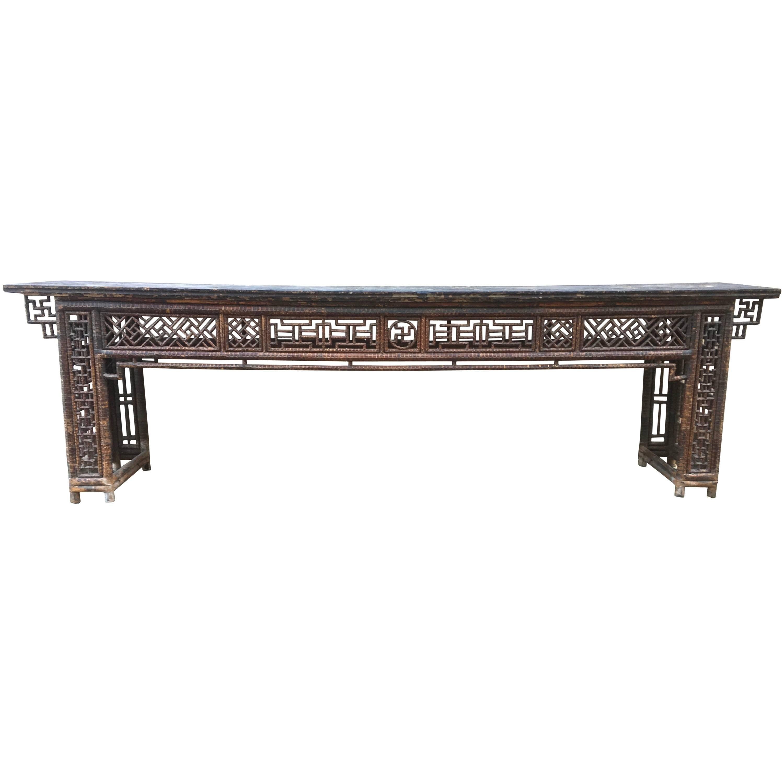 Chinese Bamboo Country Console Table