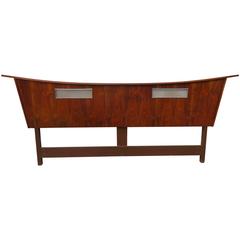 Fabulous Nakashima Style Walnut King-Size Lighted Headboard Mid-Century Modern 10