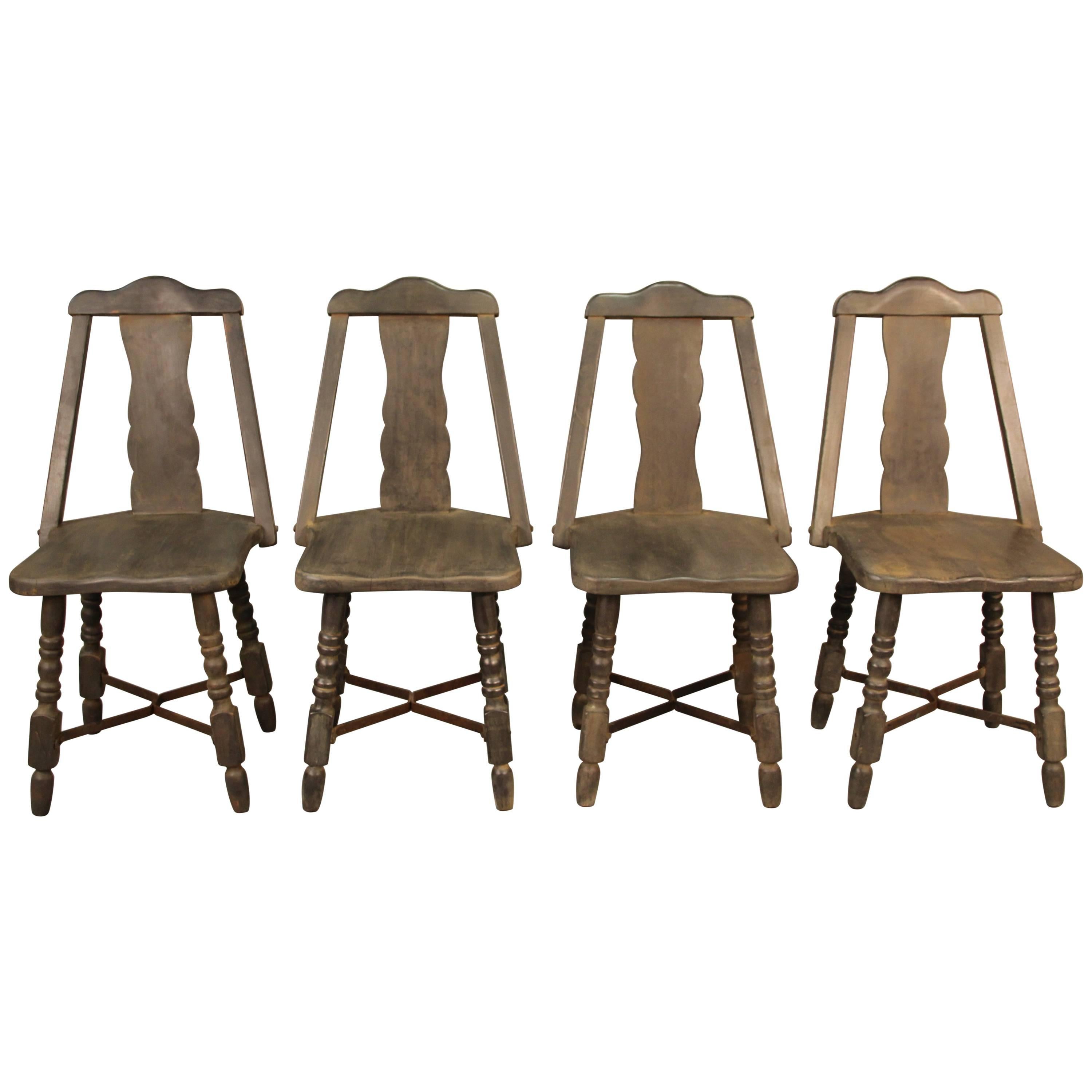 Set of Four Monterey Dining Room Chairs with Iron Cross Bars
