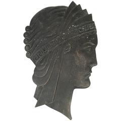 Hollywood Regency Art Deco Cast Iron Neoclassical Head Wall Decoration