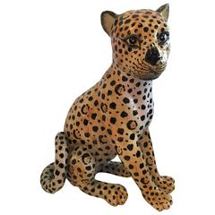 Italian Cheetah Ceramic Statue Retro Made in Italy Hollywood Regency