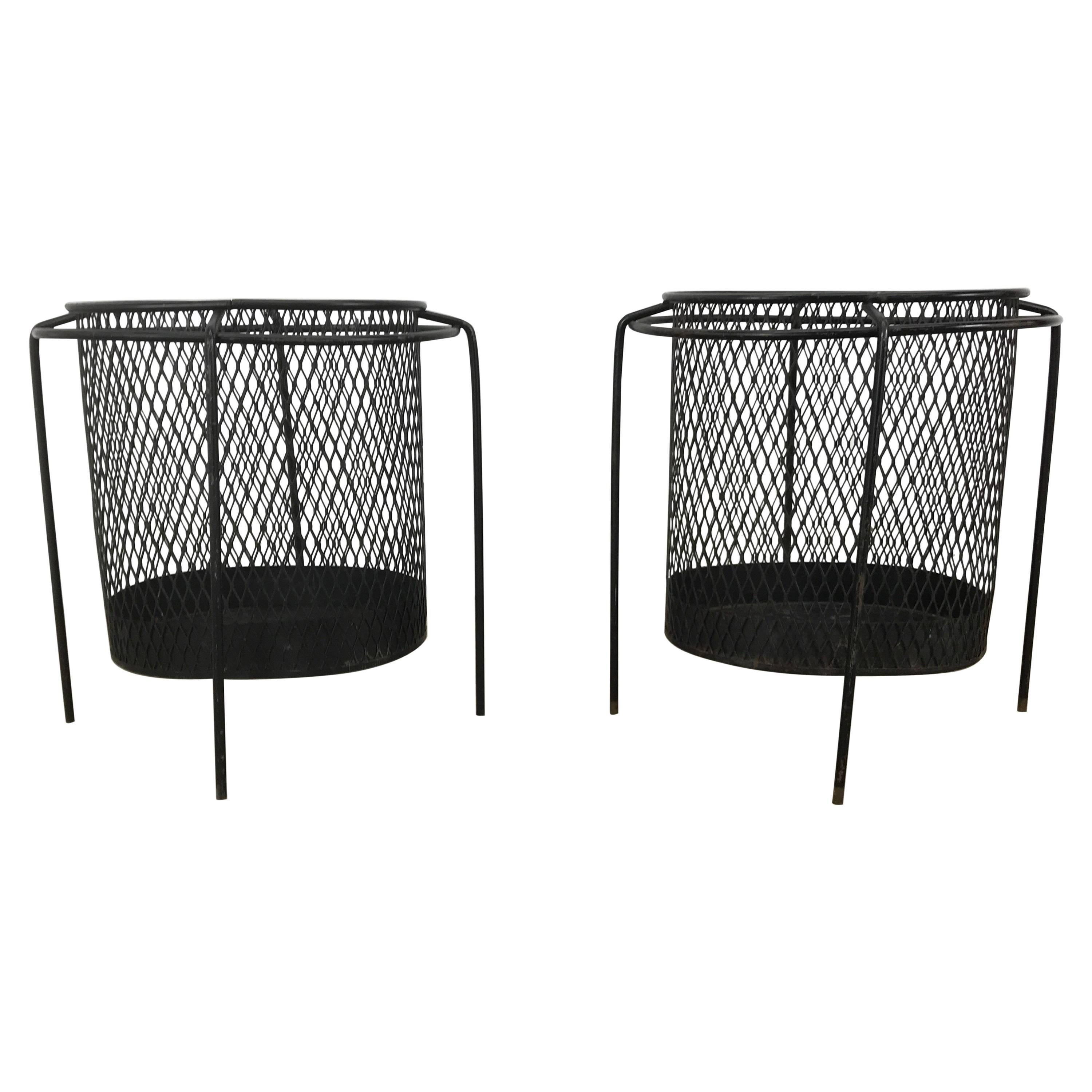 Elusive Pair of Wire Iron Modernist Waste Baskets by Maurice Ducin, circa 1953