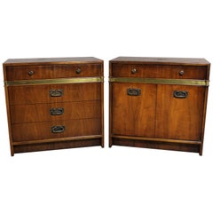 Hickory Manufacturing Co Pair of Campaign Style Chests a Vintage