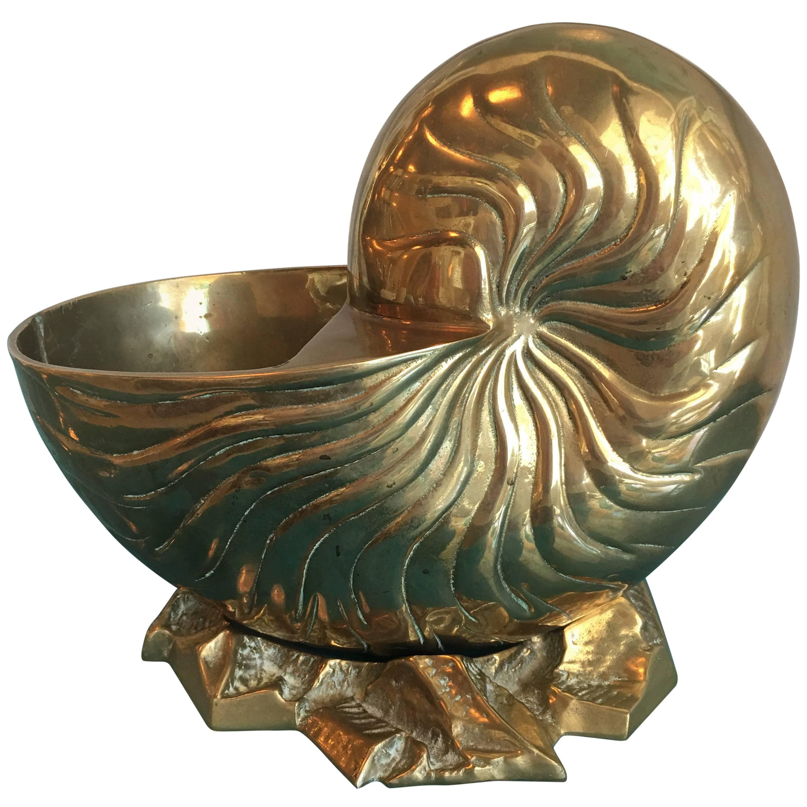 Large Brass Nautilus Planter Seashell Shell Vintage Statue Palm Beach