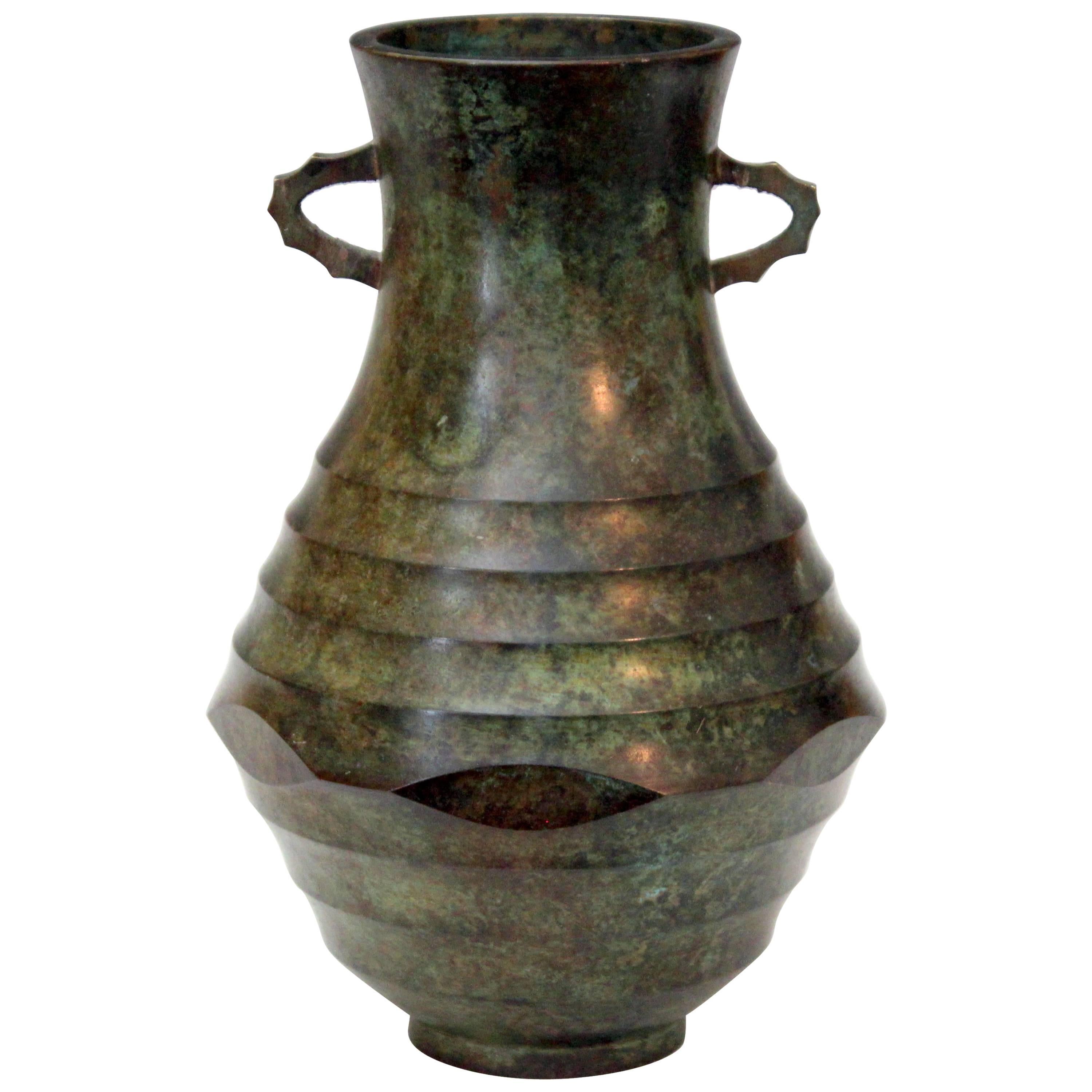 Vintage Bronze Japanese Green Patinated Faceted Verdigris Art Deco