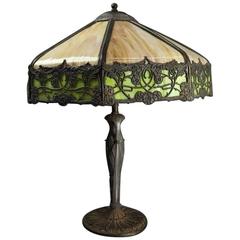 Antique Arts & Crafts Bradley & Hubbard Style Filigree Slag Glass Lamp