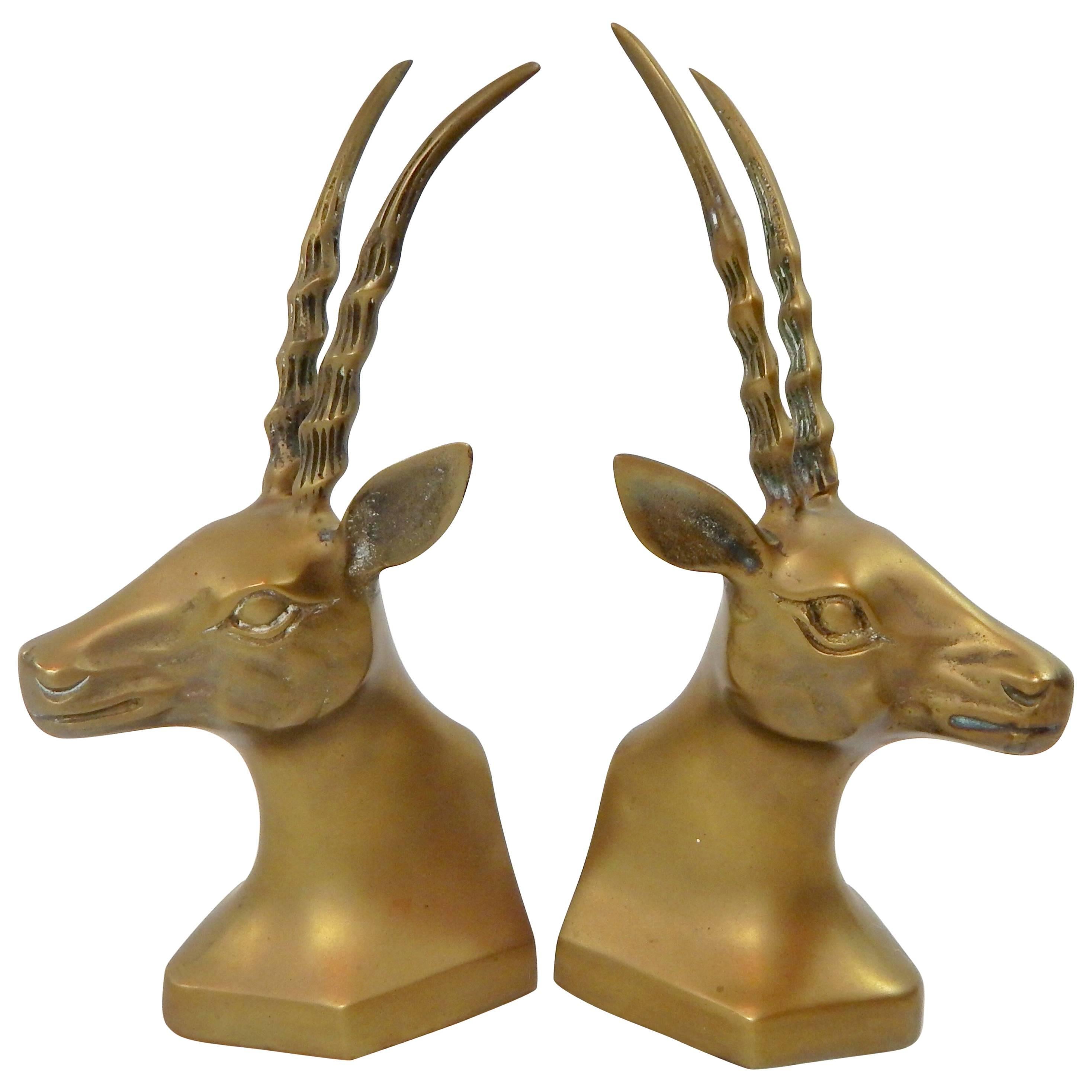 1970s Solid Brass Antelopes Bookends