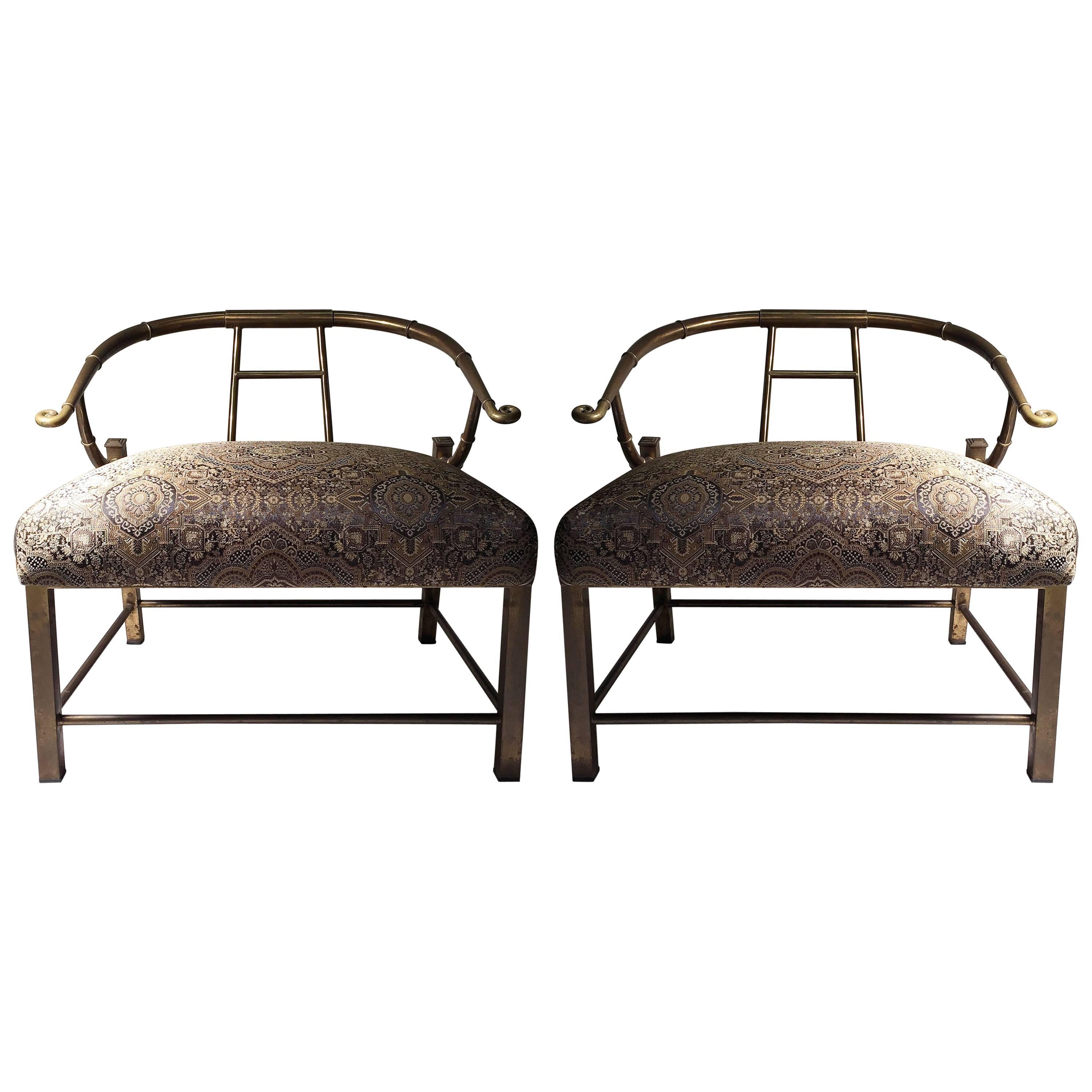 Charles Pengally Mastercraft Brass Chinoiserie Lounge Chairs
