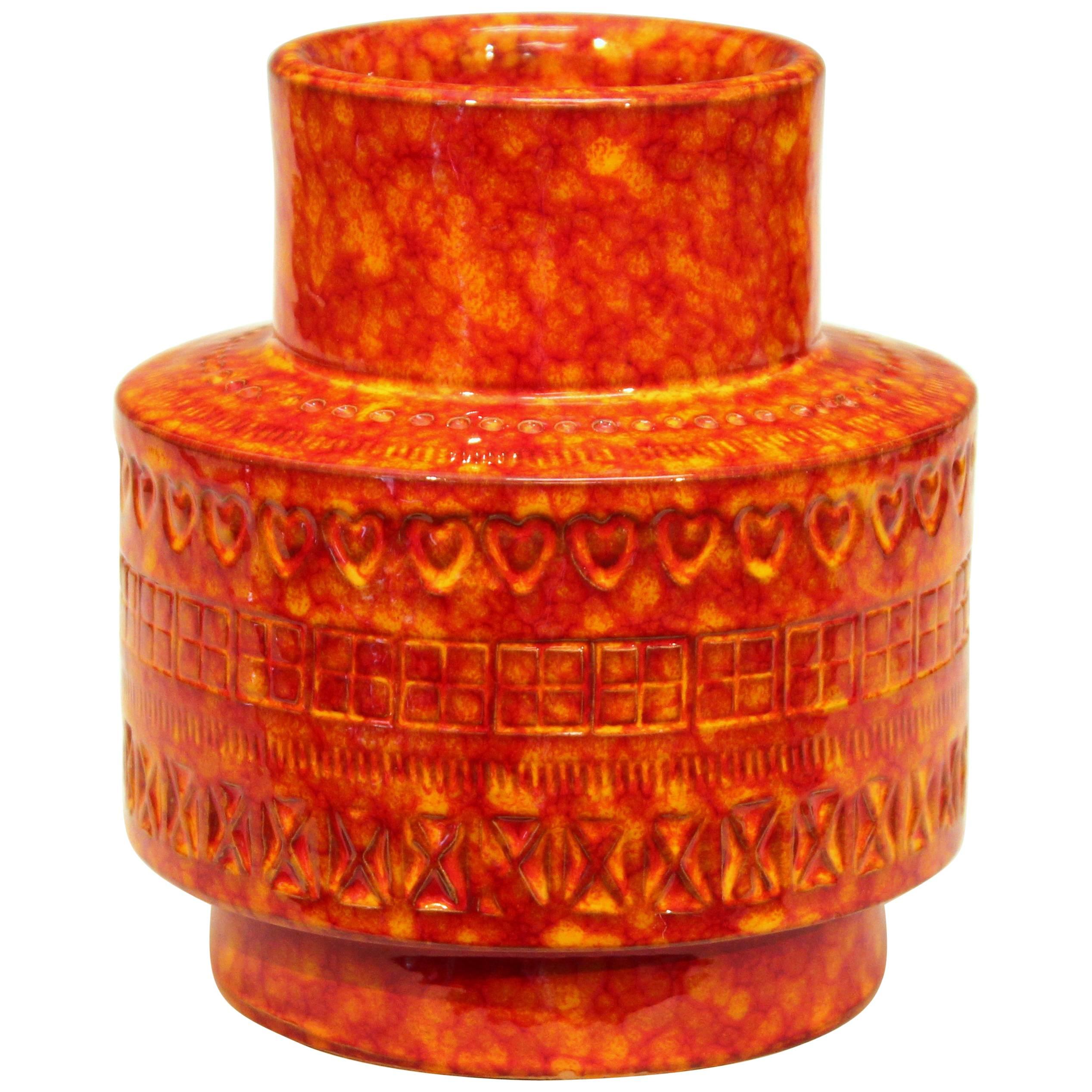 Bitossi Vintage Italian Pottery Atomic Rimini Orange Red Stovepipe Vase