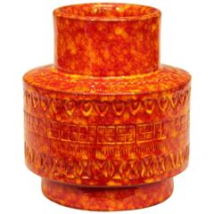 Bitossi Vintage Italian Pottery Atomic Rimini Orange Red Stovepipe Vase