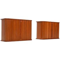 Pair of Wall Hanging Teak Tambour Roll Top Cabinets