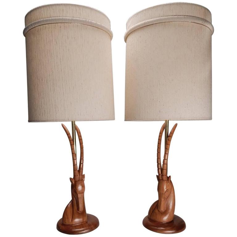Exotic Art Deco Hand Carved Ibex Sculpture Table Lamps For At Exotic Art Deco Hand Carved Ibex Sculpture Table Lamps For
