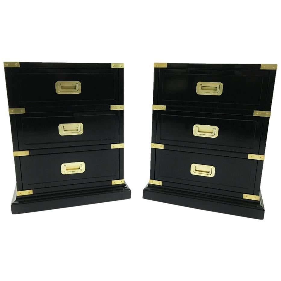 Pair of Campaign Style Ebonized Side Tables For Sale