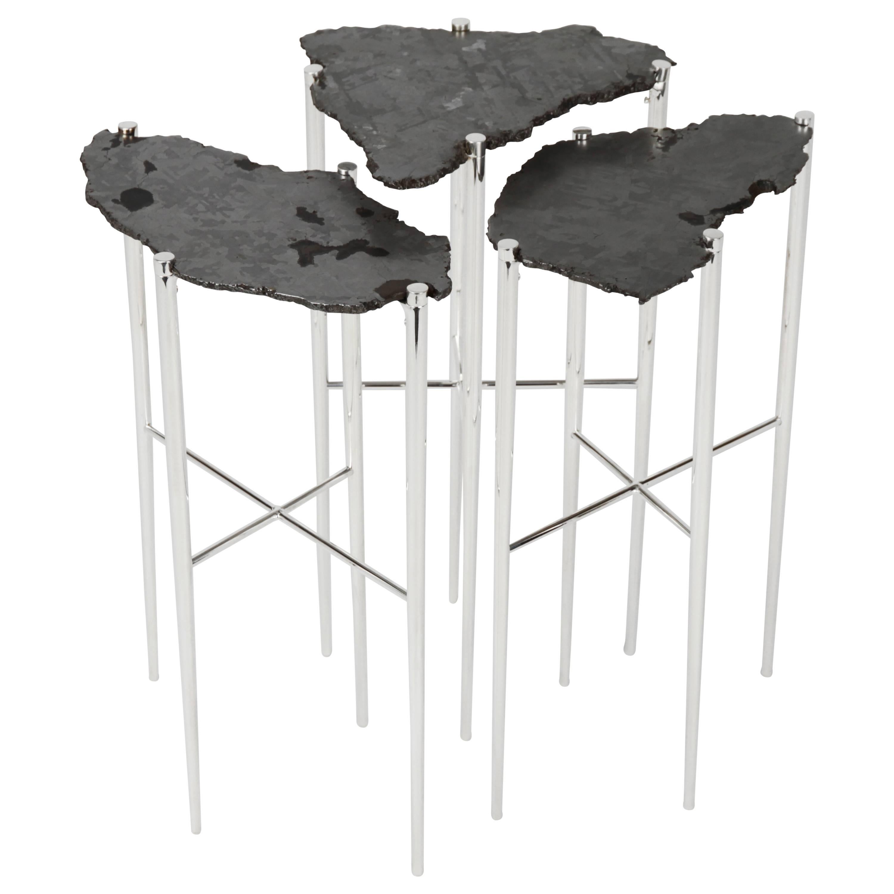 Meteorite Cocktail Tables in Silver Plated Brass by Christopher Kreiling