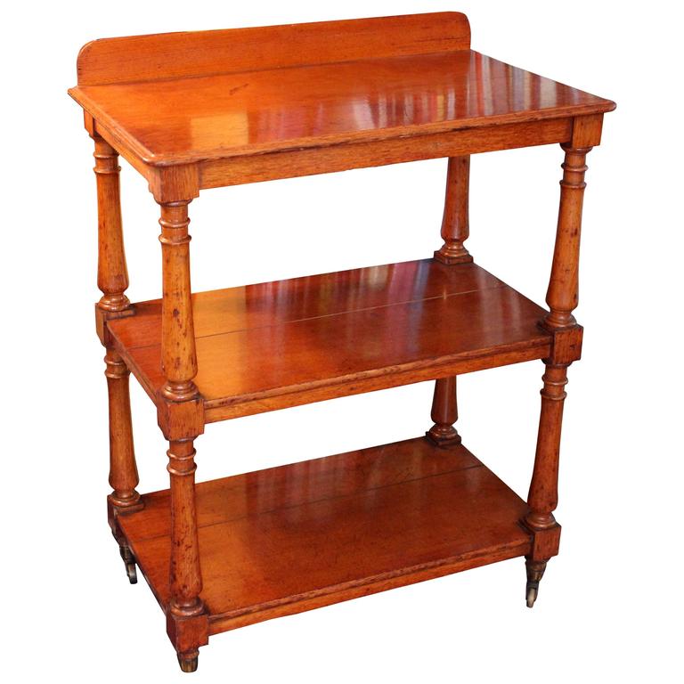 Antique English Rolling Tea Trolley Cocktail Cart Shelves Golden Oak