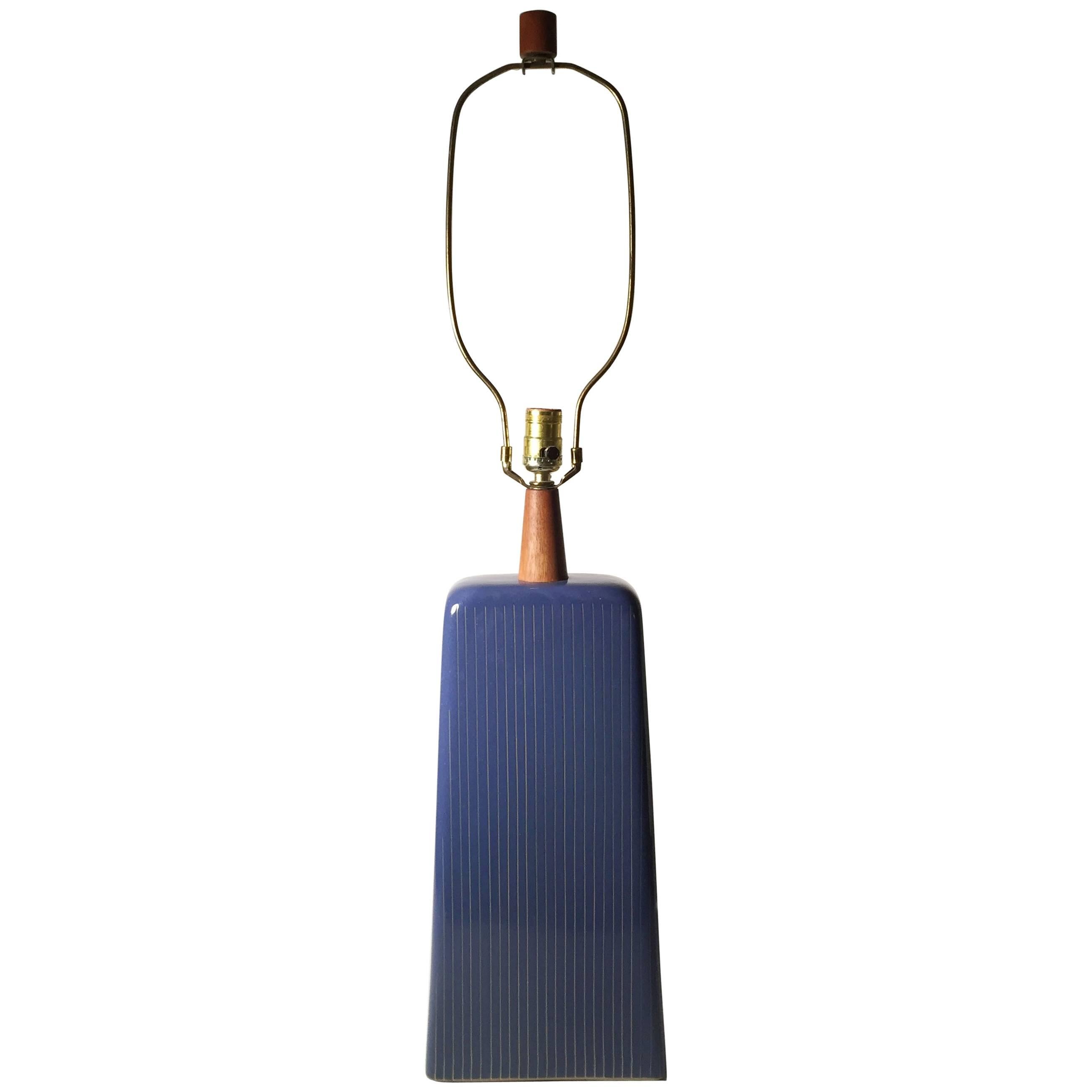 Large Gordon & Jane Martz Blue Lamp Incised Design FASHIONABLE COLOR