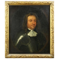 Portrait à l'huile sur toile encadré d'Oliver Cromwell