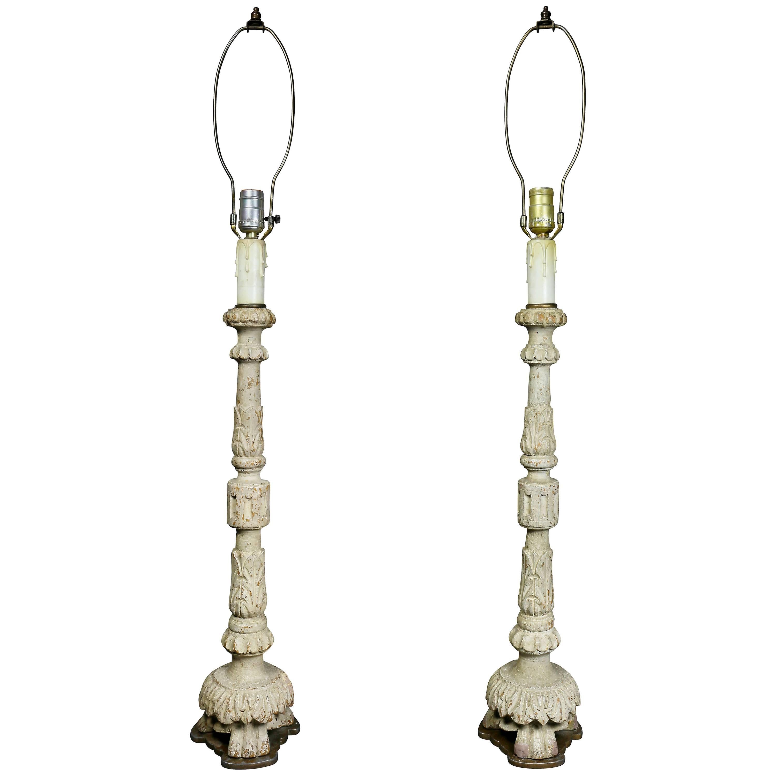Pair of Swedish Neoclassic Painted Candlesticks