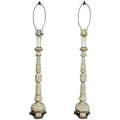 Pair of Swedish Neoclassic Painted Candlesticks