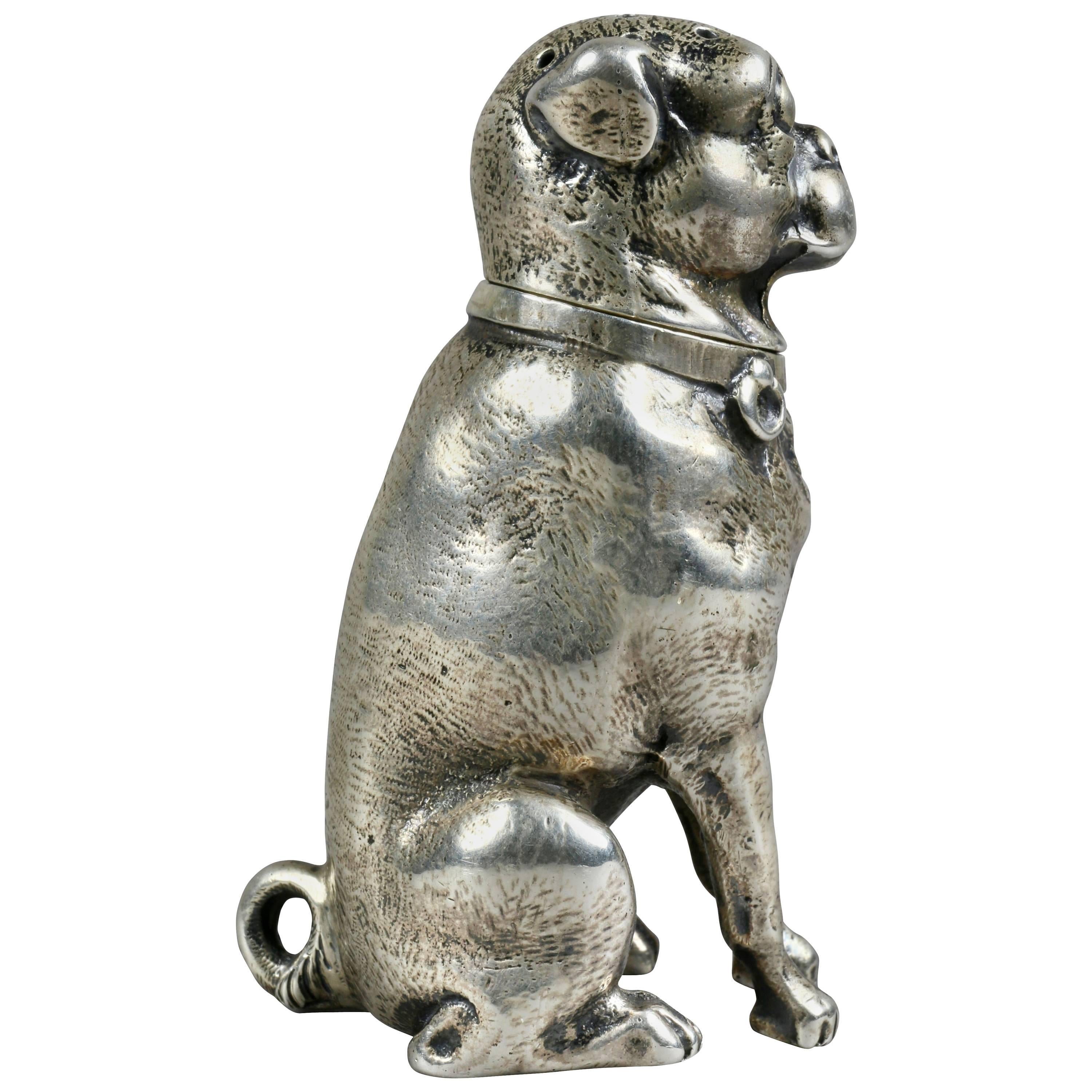 Sterling Silver Figural Salt Shaker of a Pug