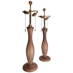 Donghia Italian Taupe Art Glass Table Lamps Pair by John Hutton