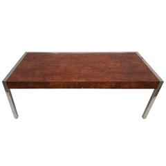 Pace Burl Wood and Chrome Pencil Desk Partner Desk