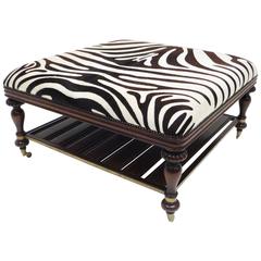 Vintage Zebra Hide Ottoman, Coffee or Cocktail Table
