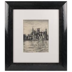 Cubist New York Cityscape Charcoal Drawing