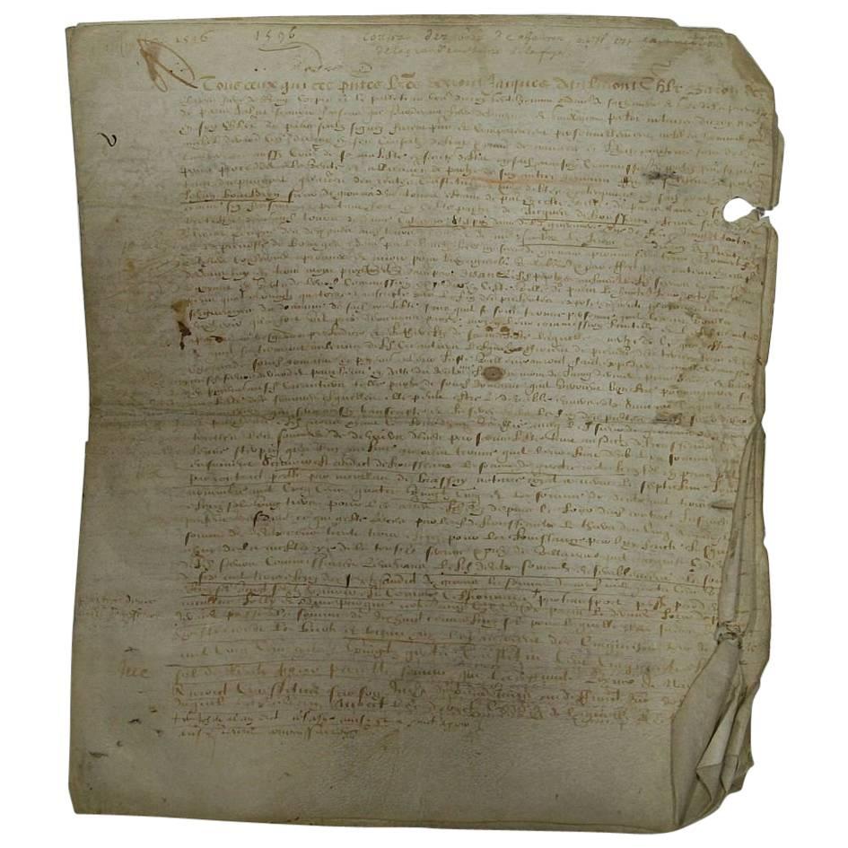 Large 16th Century French Vellum Handwriting, Manuscript