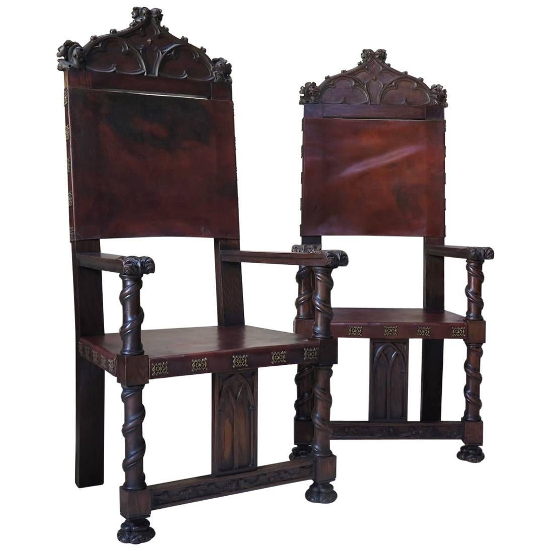 Medieval Style Hall Chairs, France, 19th Century For Sale