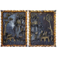 Tableaux de style chinois sculptés uniques en leur genre, 19ème siècle