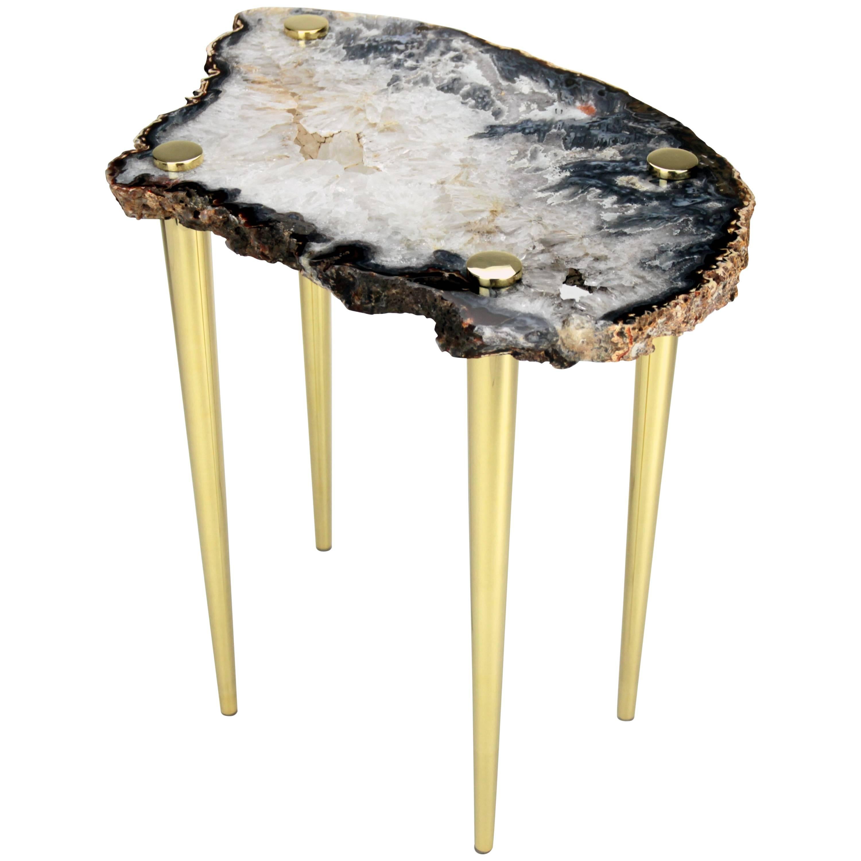 'Powers of 10' Side Table in Quartz and Solid Brass by Christopher Kreiling