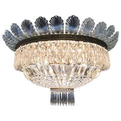 Italian Flush Mounted Crystal Basket Seven-Light Ceiling Light, circa 1970