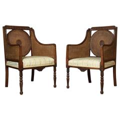 Early 20th Century Pair of Double Caned Bergere Armchairs