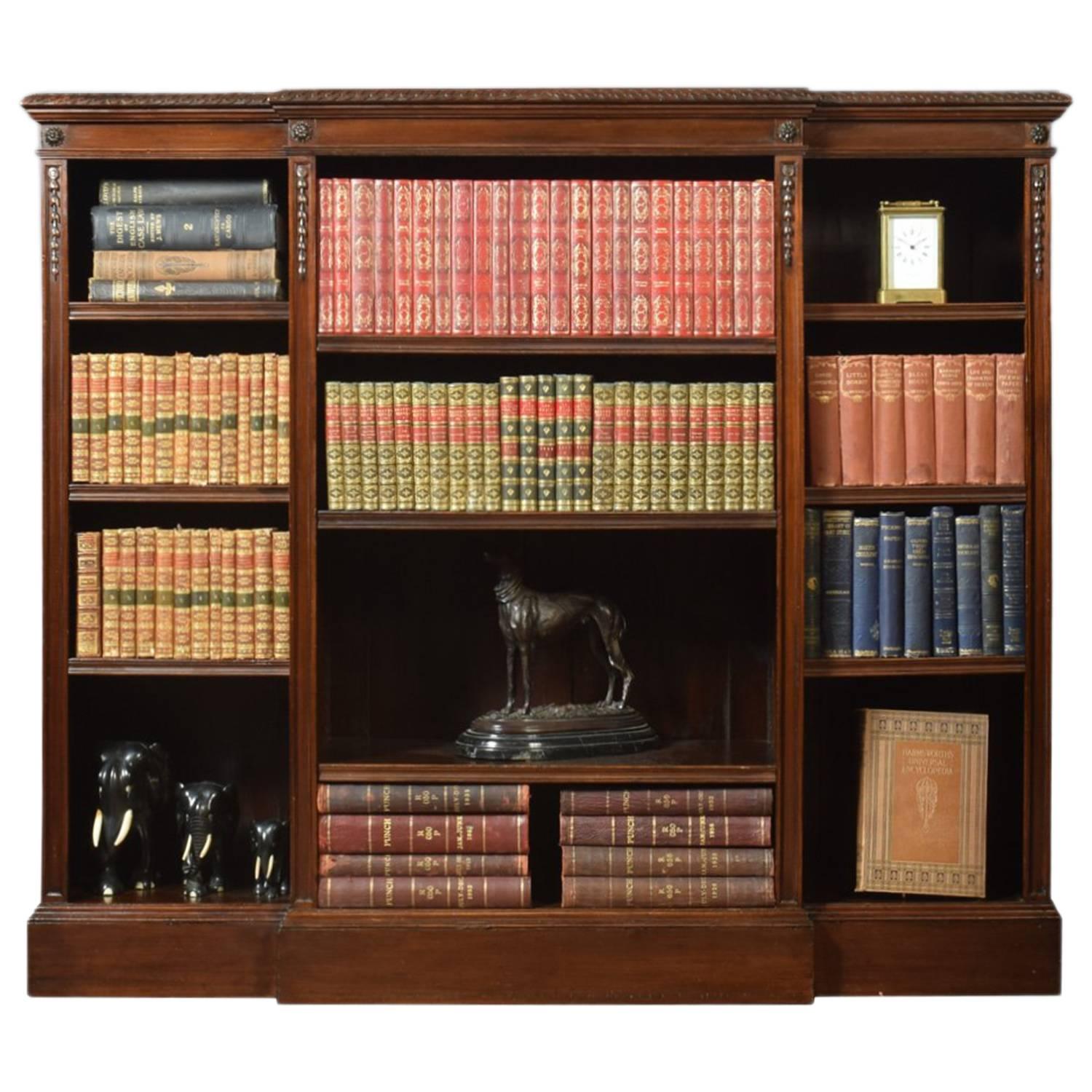 Large Mahogany Breakfront Open Bookcases