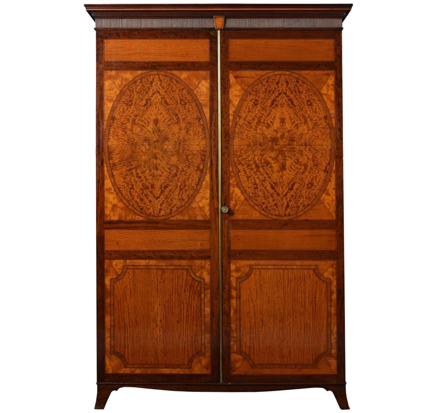 George III Satinwood Inlaid Two-Door Wardrobe