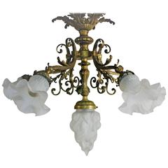 French Art Nouveau Bronze Six-Light Chandelier, circa 1900s 12