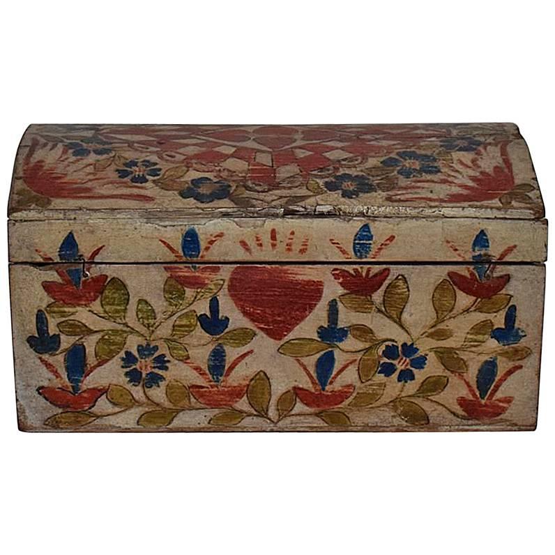 19th Century French Folk Art Weddingbox from Normandy with Hearts