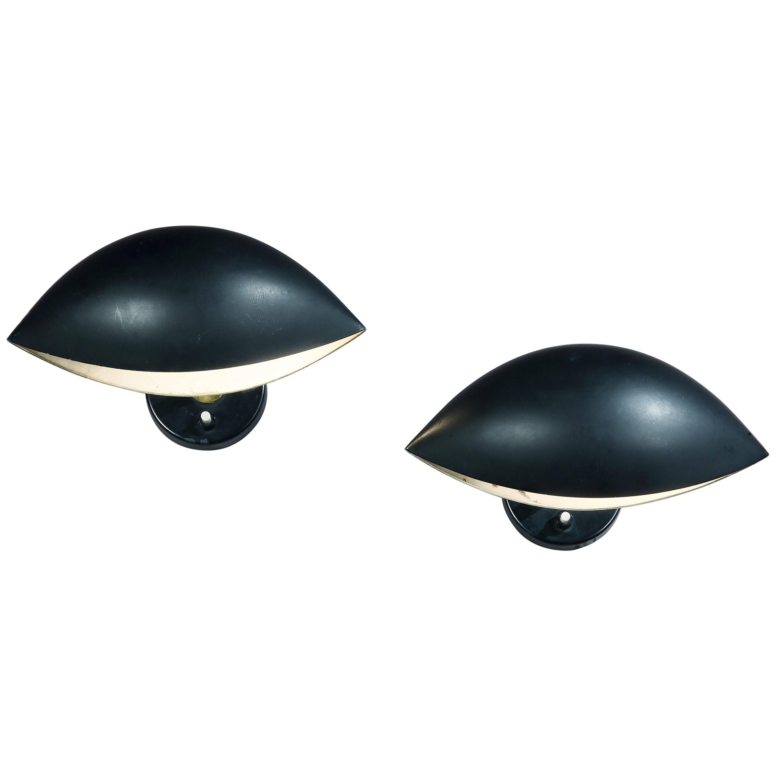 Pair of Lacquered Aluminium 'Oeil' Wall Lights by Serge Mouille For Sale