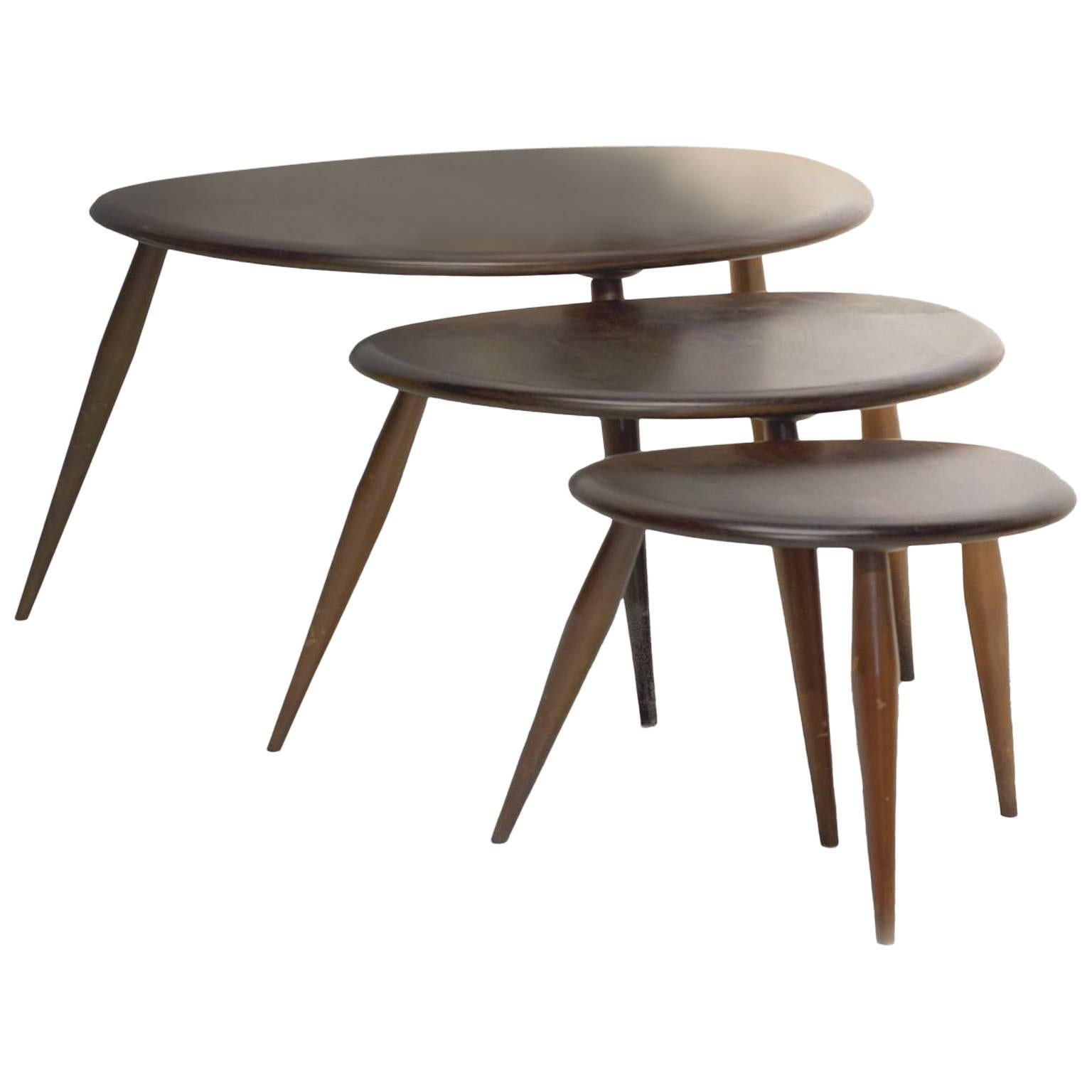 Mid 20th Century Ercol Pebble Nest of Tables in Golden Dawn For Sale