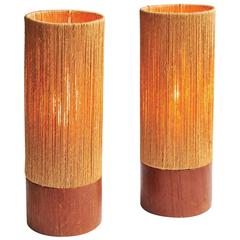 Pair of Teak and Rope Table Lamps