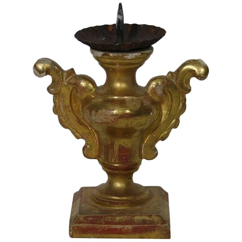 Small 18th Century Italian Carved Giltwood Baroque Candleholder