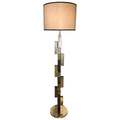 Nice Late 20th Century Floor Lamp in Green Murano Glass and Brass